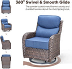 Swivel Patio Chairs sofa Set of 4 with 6" Thick Cushion - Wicker Outdoor Swivel Rocker Patio Chair ,Sofa/Glass coffee table, High Back Comfortable Outdoor Glider Chairs - Brown Wicker | Blue Cushions