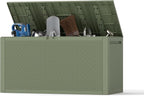 Outdoor Storage Box, 90 Gallon Deck Box, Waterproof Resin Storage Bin for Patio Cushions, Gardening Tools, Lockable, UV Resistant,Olive Green