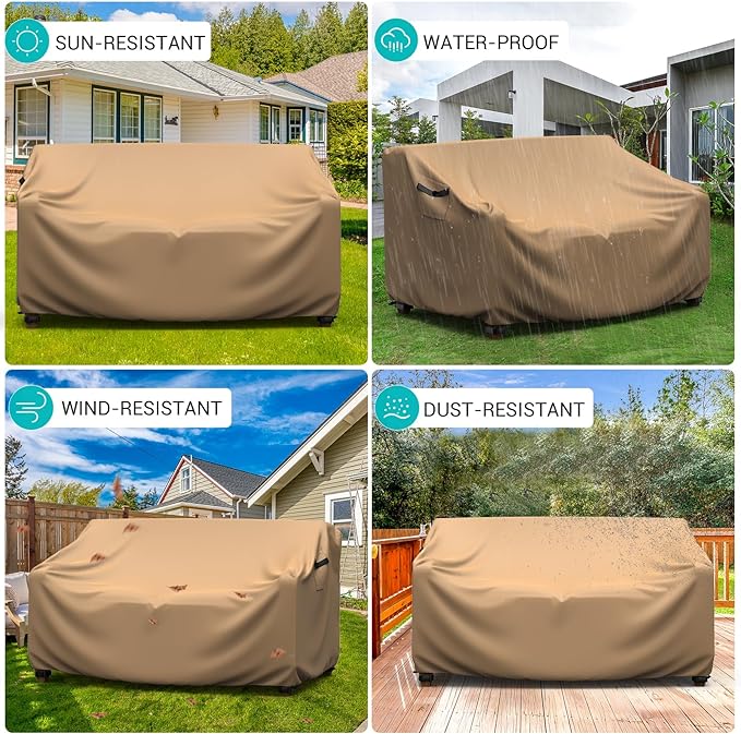 Patio Sofa Cover Waterproof - Heavy Duty 3-Seater Outdoor Couch Cover, Patio Furniture Covers with Air Vent and Handles, 78" L ×33" D×32" H, Brown