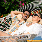 Lazy Daze Hammocks 12 FT Double Rope Hammock and 13 FT Brown Wooden Arc Stand, 2 Person Hand Woven Cotton Hammock with Spreader Bar for Outdoor Patio Poolside, 450 lb Capacity, Natural