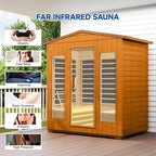 Outdoor Sauna 4 Person, Far Infrared Sauna for Home Low EMF, Wooden Spa Dry Saunas Room with Infrared Lighting and Integrated Speakers, 7 Colors Chromotherapy for Indoor and Gym