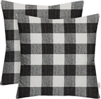 RSH DECOR: Square Throw Pillows Set of 2 | 17” x 17” | All-Weather Spun Fabric | Water and Fade-Resistant | Outdoor Accent Pillows for Patio Furniture | Black Buffalo Plaid