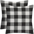 RSH DECOR: Square Throw Pillows Set of 2 | 24” x 24” | All-Weather Spun Fabric | Water and Fade-Resistant | Outdoor Accent Pillows for Patio Furniture | Black Buffalo Plaid