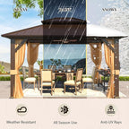 YOLENY 10' x 12' Hardtop Gazebo, Metal Gazebo with Aluminum Frame, Double Galvanized Steel Roof, Curtains and Netting Included, Pergolas for Patios, Garden, Parties, Lawns