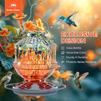 Blown Glass Hummingbird Feeders for Outdoors, 25 Ounces Wild Bird Nectar Feeder with Perch & 5 Flower Feeding Ports Leak Proof Hanging for Garden Backyard Decor, Gifts for Women Mom, Orange