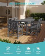 HDPE Outdoor Patio Dining Set with Table & 6 Chairs, All-Weather 7-Piece Outdoor Table and Chairs, 2" Umbrella Hole, Patio Furniture for Garden, Backyard, Deck | Grey