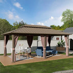 12'x20' Hardtop Gazebo, Outdoor Aluminum Frame Galvanized Steel Double Roof Pavilion with Netting and Shaded Curtains, Permanent Metal Pergolas for Patio, Backyard, Deck and Lawns.
