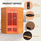 HUGROVE 2-3 Person Low EMF FAR Infrared Sauna for Home, Indoor Canadian Hemlock Dry Heat Sauna Kit with Bluetooth Speakers, LED Lights & Smart Control Panel