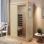 Infrared Sauna Single Hemlock Mini Far Infrared Sauna Box for Home on The Right with LCD Display, Bluetooth Audio, Natural