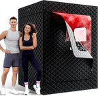 Upgraded 2 Person Sauna Box, Portable Infrared Sauna with 5-Layer Waterproof, 2 Steamers, 2 Folding Chair, 71”x 36”x 49” for Indoor, Outdoor, Gym, Spa, Carbon Black