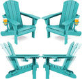 SERWALL Folding Adirondack Chair Set of 4, Adjustable Adirondack Chair with 3 Recline Positions, All Weather HDPE Outdoor Adirondack with Cup Holders, Aruba