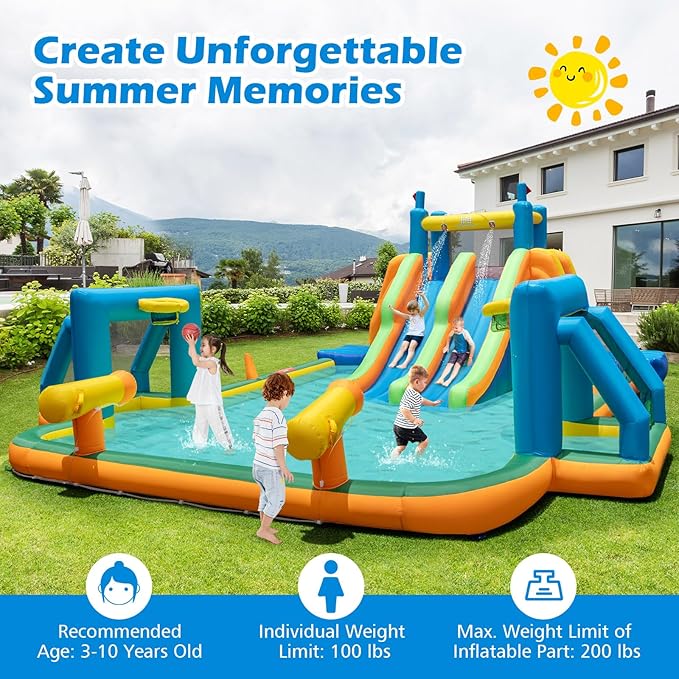 BOUNTECH Inflatable Water Slide, 19x17FT Mega Waterslide Park Dual Long Slides for Racing Fun w/Dual Climbing Wall, Large Splash Pool, Water Slides Inflatables for Big Kids and Adults Outdoor Backyard