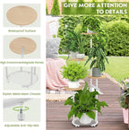 TOSKING 5 Tier Metal Plant Stand Indoor， Plant Shelf, Corner Shelf Flower Pot Stand for Outdoor Plant Stand for Living Room Balcony Garden Patio Bedroom (White and Wood, 42in)