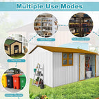 12 ft × 10 ft Sheds & Outdoor Storage Shed Large Classic Apex Roof Metal Garden Storage Sheds with Hinged Door, Window Tool Cabinet for Backyard, Patio, Poolside, Golden Yellow + White