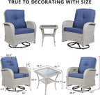 HUMMUH Swivel Patio Chair 3 Piece PE Wicker Patio Furniture Set with Rocking Chairs and Side Table Outdoor Bistro Set for Porch,Garden,Deck,Poolside