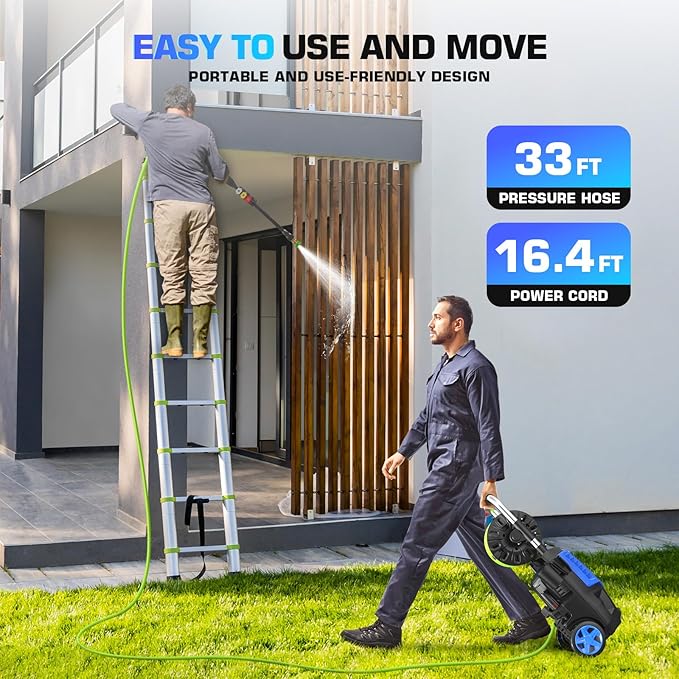4800 PSI Pressure Cleaner- 4.0 GPM High Power Cleaner with 33FT Hose Reel M22-14mm, 4 Nozzles and Foam Cannon, for Home, Cars, Fences, Patio, 2025 Upgraded (Blue)