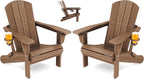 SERWALL Folding Adirondack Chair Set of 2, Reclining Adirondack Chair with 3 Recline Positions, All Weather HDPE Outdoor Adirondack, Brown