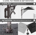 10 X 13 FT Cantilever Outdoor Patio Umbrella with Led Lights Large Heavy Duty 360° Rotation Double Top Offset Rectangular Umbrellas for Backyard Garden Pool Outside Deck, Black