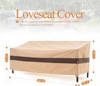 WJ-X3 Outdoor Loveseat Cover for 2-Seater Sofa, Waterproof & Heavy-Duty, Windproof Design, 58" W x 40" D x 35" H, Beige & Coffee