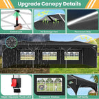 COBIZI 10x30 Party Tent: 10x30 Pop Up Canopy Tent with Wheeled Bag, Easy Up Canopy 3 Adjustable Heights，420D Waterproof UPF 50+ Fabric, Tents for Parties Wedding with 5 Removable Sidewalls, (Black)