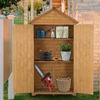 MCombo Outdoor Storage Cabinet with 2 Shelves, Outside Storage Shed with Floor, Wooden Garden Tool Shed with Latch for Yard Deck Lawn, 1000