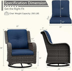 Outdoor Swivel Rocker Patio Chairs Set of 2 - Outdoor Wicker Patio Conversation Sets 2 Pieces with Olefin Fabric Cushions Suitable for Backyard Deck and Porch, Blue
