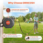 Upgraded Retractable Garden Hose Reels 130 ft X 1/2" PRO Metal Bracket 180° Swivel Any Length Lock Heavy Duty Water Hose Reels Wall Mount 9 Pattern Nozzle Garden Watering