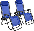 Elevon Zero Gravity Chair Set of 2 with Cup Holder & Removable Pillows, Adjustable Reclining Outdoor Patio Folding Chairs Portable Lounge Chair Furniture for Poolside, Lawn, Beach, Camping, Blue