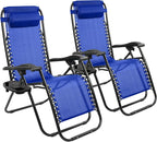 Elevon Zero Gravity Chair Set of 2 with Cup Holder & Removable Pillows, Adjustable Reclining Outdoor Patio Folding Chairs Portable Lounge Chair Furniture for Poolside, Lawn, Beach, Camping, Blue
