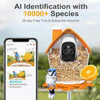 birdsnap® MON - Bird Feeder with Camera, 2K Detachable Video Bird Feeder Live with 32GB Card Fruit Fork, AI Identify Feather Species, Auto Record in Backyard, Ideal Gift for Birds Lover