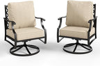 Swivel Patio Chairs Set of 2, High Back Outdoor Swivel Patio Metal Chairs with 5.75" Thick Cushions for Bistro Balcony Porch Deck and Yard, Beige