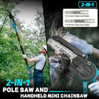 2-in-1 Cordless 8" Pole Saw & Mini Chainsaw Compatible with Makita 18V Battery, Brushless 8 Inch & 6 Inch Telescoping Pole Chainsaw Combo Kit 15 Ft Max Reach for Tree Branches Pruning(Tool Only)