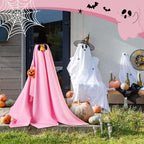 Halloween Porch Goose Outfit Ghost Lawn Goose Clothes with Pumpkin Bag for 23" Disco Plastic/Cement Outdoor Patio Yard Lawn Art Decoration(Pink,Matte)