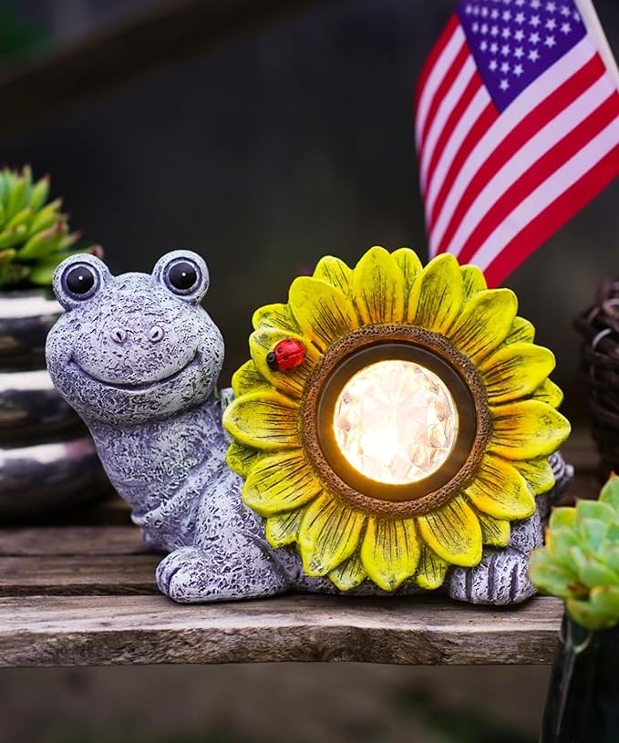 Solar Turtle Sunflower Light Garden Decor, Outdoor Statue Ornaments for Home Yard Lawn,Unique Gifts for Women Grandma Mom(Grey)