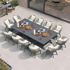 PURPLE LEAF 14 Pieces Patio Dining Set Wicker Outdoor Furniture Oversize Rectangular Table and Chairs Set for Garden Deck Aluminum Frame Backyard Kitchen Set, Cushions and Pillows Included Taupe