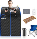 Giantex Portable Steam Sauna, Personal Therapeutic Sauna for Detox, Temperature & Timer Adjustable, 800W Sauna Box Spa w/Chair, 3L Steamer,Massage Roller,Mat,Remote Control, Home Sauna Tent (Black)