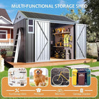 Jocisland 8.5x7.1x7.5 FT Outdoor Storage Shed, Lockable Double Hinged Doors and 4 Vents, Metal Shed for Backyard Storage, Dark Black/White