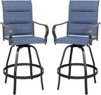 Vongrasig 2 Piece Outdoor Patio Swivel Bar Chairs, All Weather Padded Sling Textile High Top Bar Stools, Bistro Set for Backyard, Lawn Garden, Balcony, Padded Blue
