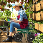 Rolling Garden Seat, Garden Cart with 360° Swivel Work Seat & Adjustable Height, Heavy Duty Garden Seat with Wheels for Lawn Yard Patio Greenhouse Planting Cleaning (Green)