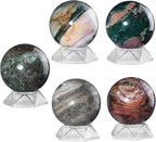 Natural Ocean Jasper Crystal Ball with Acrylic Display Base, 71-80mm Polished Stone Feng Shui Crystal Sphere Meditation Decoration for Home & Office