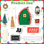 Haooryx Christmas Elf Garden Miniatures - 16Pcs Christmas Elf Magic Fairy Doors Decoration Kit Wooden Miniature Fairy Doors Wall Fairies Christmas Winter Xmas New Year Decor(Bevel Angle Doorframe)
