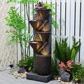 Water Fountain Outdoor 49.6“ Large Waterfall Fountain 5-Tier Indoor Floor Standing Water Fountains with LED Lights&Pump for Garden, Living Room, Patio, Home Decor with Natural Stones