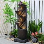 Water Fountain Outdoor 49.6“ Large Waterfall Fountain 5-Tier Indoor Floor Standing Water Fountains with LED Lights&Pump for Garden, Living Room, Patio, Home Decor with Natural Stones