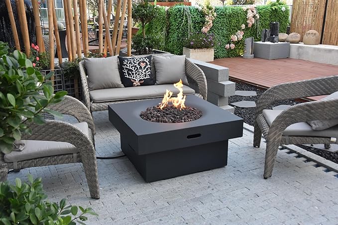 AMS Fireplace | Modeno | Branford | Firepit Table | Cover and Lava Rocks Included | (Fuel: Natural Gas - Black)