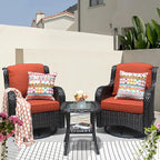 HOOOWOOO Patio Furniture Set,3 Piece Outdoor Furniture with Swivel Chairs,Wicker Patio Bistro Chairs Set,Orange Red