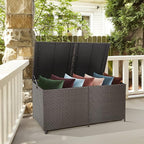 Tangkula 175 Gallon Outdoor Storage Box, Wicker Patio Deck Box with 2 Universal Wheels and Waterproof Zippered Liner, Outdoor Storage Container for Cushions, and Garden Tools