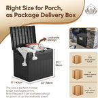 31 Gallon Deck Box, Small Outdoor Storage Box Waterproof, Lockable Secure Package Bin Delivery Box for Outside Front Porch, Patio Cushions Storage Box, Delivery Driver Snack Box for Porch, Black