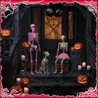 Tellingyou 6 Pcs Halloween Skeleton Decorations, Include 2 Pcs 5.4 ft Pink White Posable Life Size Skeletons, 1 Cane, 1 Tulle Skirt, 1 Hat, 1 Pink Glasses for Halloween Graveyard Haunted Decor