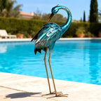 chisheen Crane Garden Statues, Metal Garden Crane Outdoor, Blue Heron Sculpture Metal Yard Art, Large Heron Decoy, Bird Statues, Lawn Ornaments for Backyard Pond Patio Porch Outside Decorations