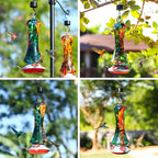 Glass Hummingbird Feeder for Outdoors: Window Hanging Hummingbirds Gifts for Women - Ant Moat Included, Metal Base with 4 Feeding Ports & Perch, Leak Proof, 38 fl.oz, Best Garden Decor